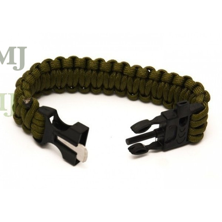 Bransoletka paracord z krzesiwo gwizdek oliv 